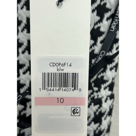 Calvin Klein Dress 10 Black A Line Sheath Midi Houndstooth Sleeveless Career NEW - Picture 10 of 11